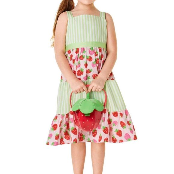 Gymboree Girls Sundress Size 18-24M Green Stripe Strawberry Patch Tiered Cotton - Picture 1 of 6